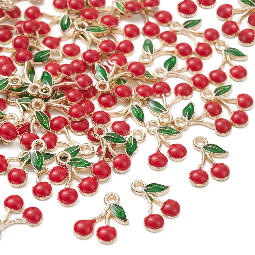 4999 100pcs Red Cherry Enamel Cute Fruit Mini Cherry Fruit Dangle Charms